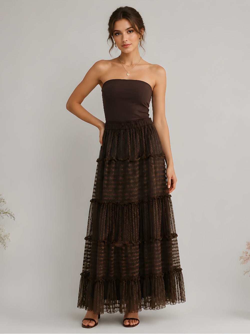 Starbelle Boho-Style Tiered Mesh Maxi Skirt